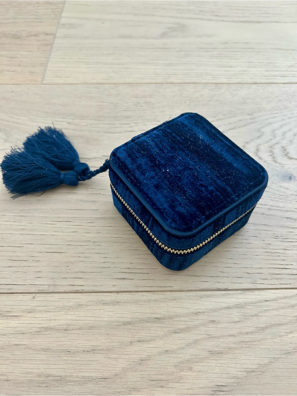 Sezane Navy Velvet Jewelry Case with Tassel